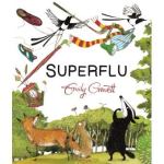 Couverture du livre 'Superflu' d'Emily Gravett, avec des illustrations colorées d'animaux dans un paysage naturel.