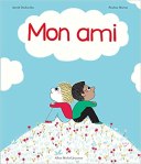 Couverture du livre 'Mon ami' avec deux enfants assis sur une colline fleurie, regardant vers le ciel.