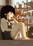 Une illustration d'une jeune fille assise, regardant par une fenêtre avec un appareil photo, représentant une ambiance tranquille et rêveuse.