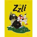 Couverture du livre Zzli avec des personnages anthropomorphes sur fond jaune.