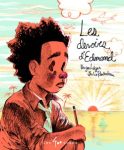 Couverture du livre 'Les devises d'Edmond' montrant un jeune garçon avec des cheveux crépus, tenant un crayon, sous un ciel coloré et des palmiers.