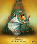 Illustration colorée d'une danseuse devant un sapin de Noël, tenant un bâton de Noël.