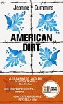 Couverture du livre 'American Dirt' de Jeanine Cummins, avec des colombes bleues et un fond orange.
