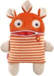 Peluche orange avec des rayures et des oreilles en tissu, possédant de grands yeux et une fermeture éclair.