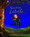 Un enfant sur une balançoire sous un arbre, regardant les étoiles dans un ciel nocturne bleu.