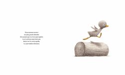 Un petit canard sautant d'un rondin en bois.
