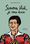 Couverture du livre 'Simone Veil, je vous écris' avec une illustration de Simone Veil, portant une chemise colorée sur un fond vert.