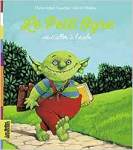Couverture du livre 'Le Petit Ogre', représentant un ogre souriant portant un sac, marchant sur un chemin dans un paysage verdoyant.