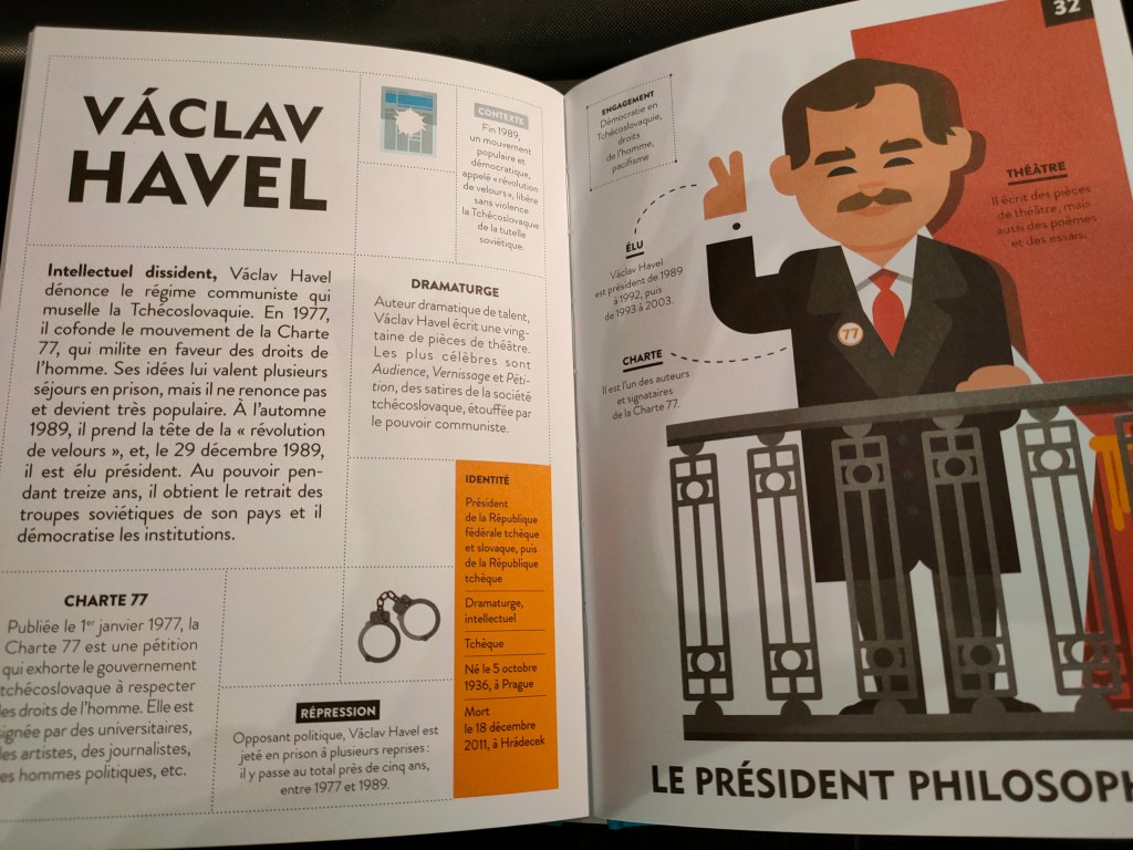 Illustration de Václav Havel, intellectuel dissident et président de la République tchèque, avec des informations sur sa vie et son engagement pour les droits de l'homme et la démocratie.