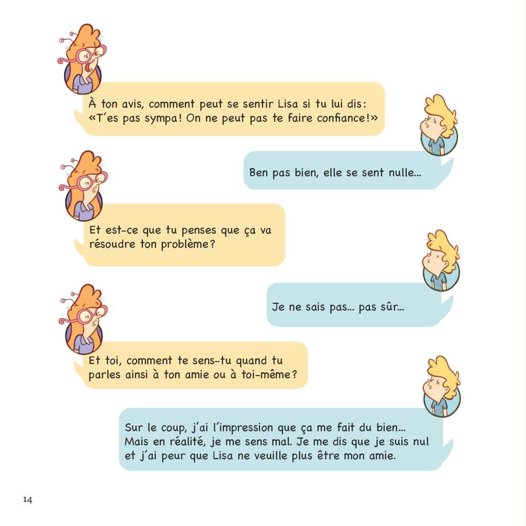 Bande dessinée montrant une conversation entre deux personnages au sujet des sentiments de Lisa et de la confiance.