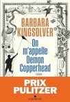 Couverture du livre 'On m'appelle Demon Copperhead' de Barbara Kingsolver, avec des illustrations détaillées et un prix Pulitzer en bas.