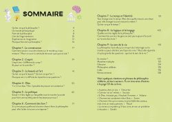 Une page sommaire avec les titres de différents chapitres sur un fond vert clair.