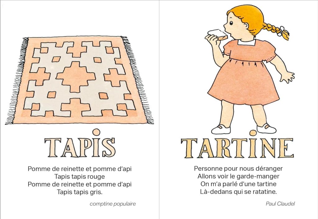 Illustration d'un tapis avec un motif géométrique, accompagné du mot 'TAPIS' et d'un poème.