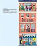 Illustration d'un immeuble coloré avec plusieurs étages, chacun présentant des personnages différents sur les balcons et dans la rue en dessous. L'immeuble porte le nom 'Babel'.