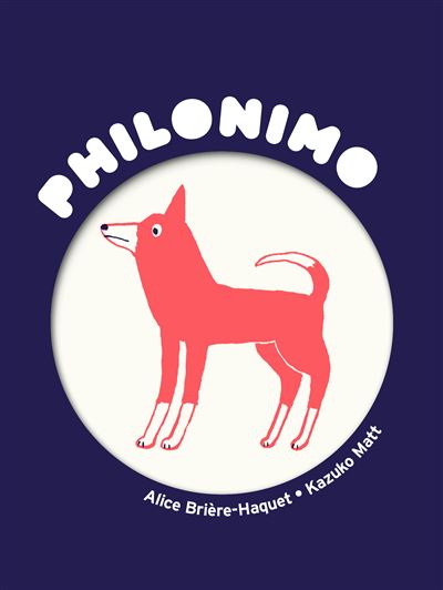 Couverture d'un livre intitulé 'Philonimo', illustrée avec un chien stylisé en couleur rouge sur fond bleu.