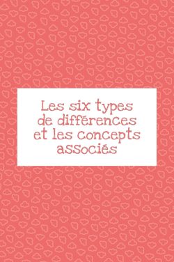Couverture présentant le titre 'Les six types de différences et les concepts associés' sur un fond rose avec un motif.