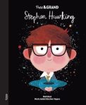 Couverture d'un livre illustré sur Stephen Hawking, montrant un personnage enfantin avec des lunettes et des éléments d'espace en arrière-plan.