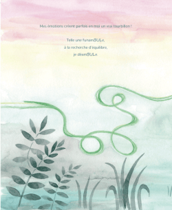 Illustration aquarelle avec un fond pastel et des motifs de plantes vertes, accompagnée de texte sur les émotions et la recherche de l'équilibre.