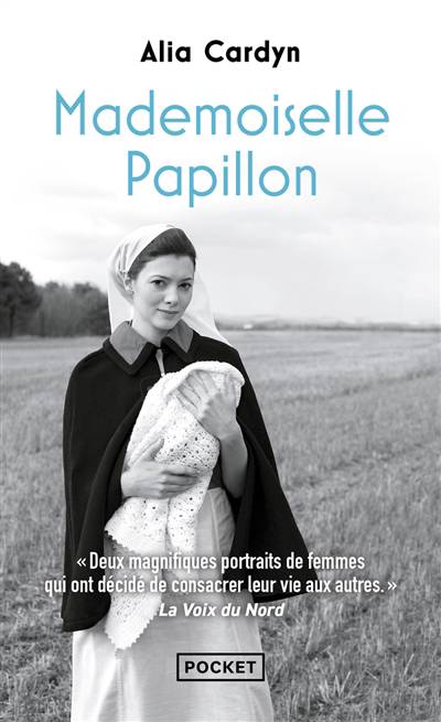Couverture du livre 'Mademoiselle Papillon' par Alia Cardyn, présentant une femme en tenue traditionnelle avec un champ en arrière-plan.
