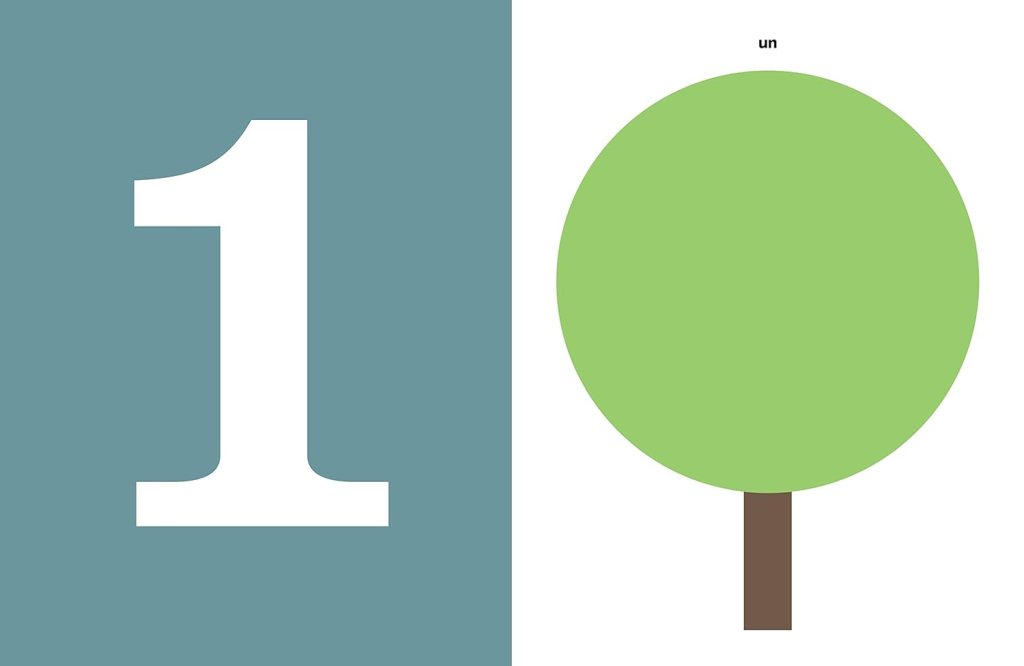 Le chiffre 1 à gauche, avec une illustration d'un arbre vert à droite. 