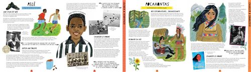 Page sur Pelé avec des illustrations, des photos et des informations sur sa vie et sa carrière.