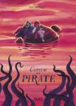 Couverture d'un livre intitulé 'Conte de Pirate', montrant un pirate et une tortue dans un ciel rose au coucher du soleil, entourés de tentacules marins.