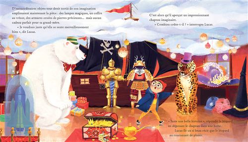 Une scène colorée d'un chapiteau de cirque avec des personnages animés, dont un ours polaire, un chevalier, et un léopard. Des décorations festives et des lampions créent une ambiance magique.